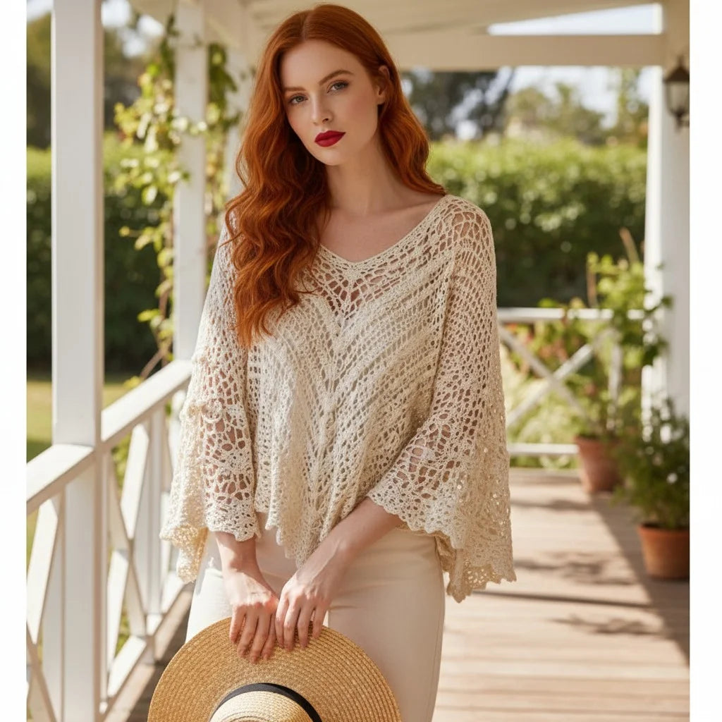 crochet poncho sweater for women boho knit cover up oversized crochet top