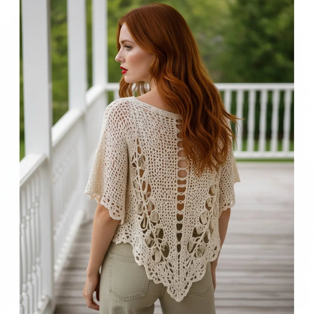 crochet poncho top for women boho lace knit blouse handmade crochet cover up