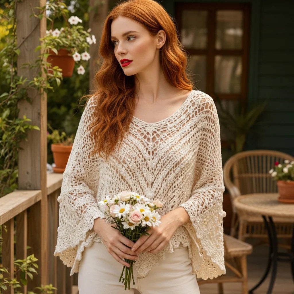 crochet poncho sweater for women boho knit cover up oversized crochet top
