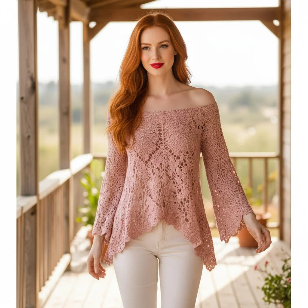crochet lace sweater for women boho knit pullover oversized crochet top