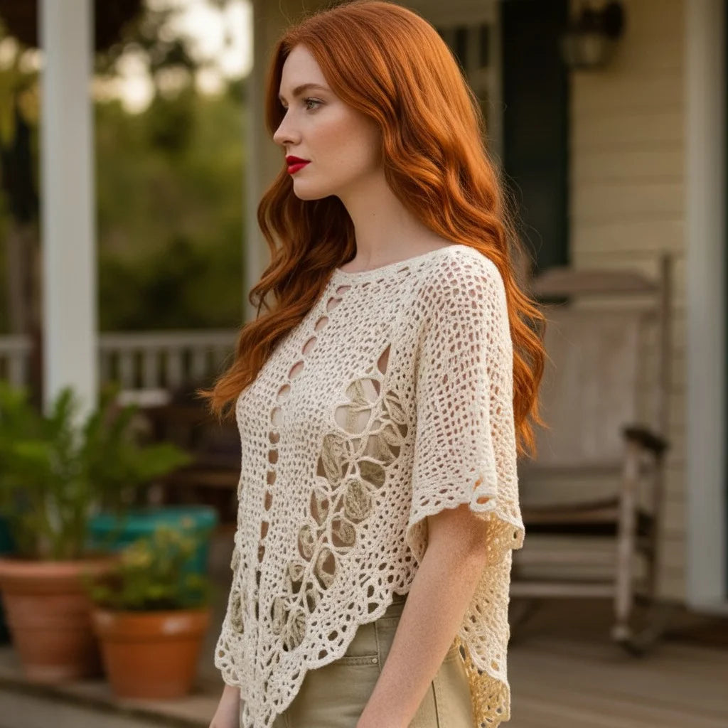 crochet poncho top for women boho lace knit blouse handmade crochet cover up