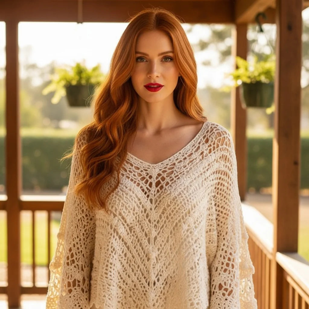 crochet poncho sweater for women boho knit cover up oversized crochet top