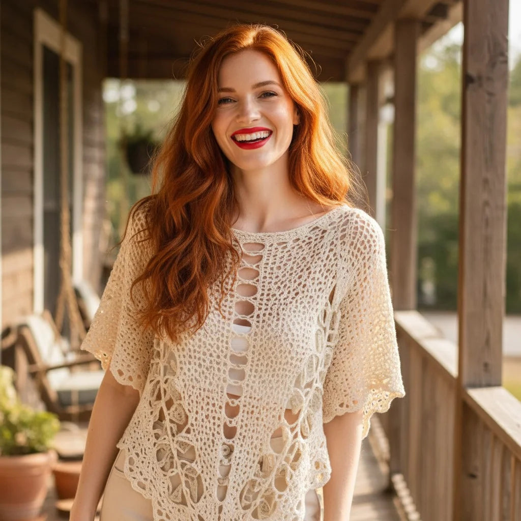 crochet poncho top for women boho lace knit blouse handmade crochet cover up