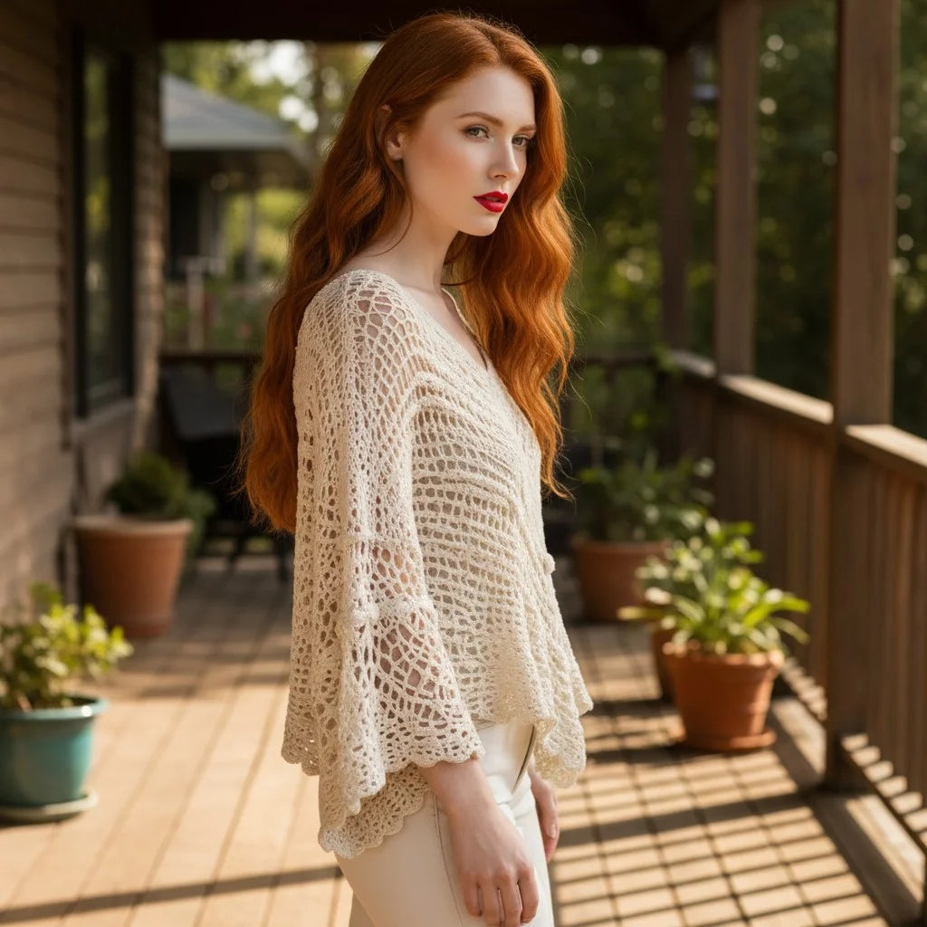 crochet poncho sweater for women boho knit cover up oversized crochet top
