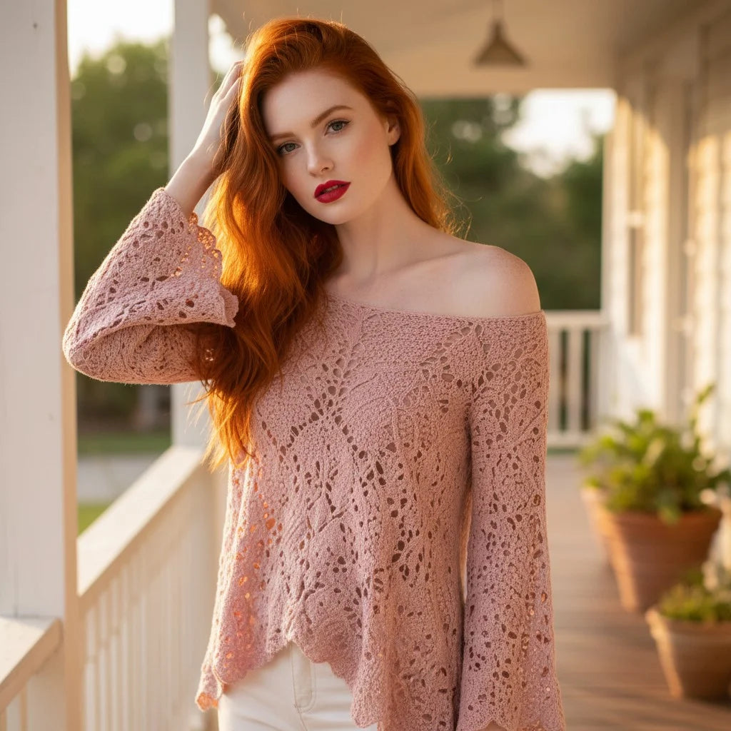crochet lace sweater for women boho knit pullover oversized crochet top