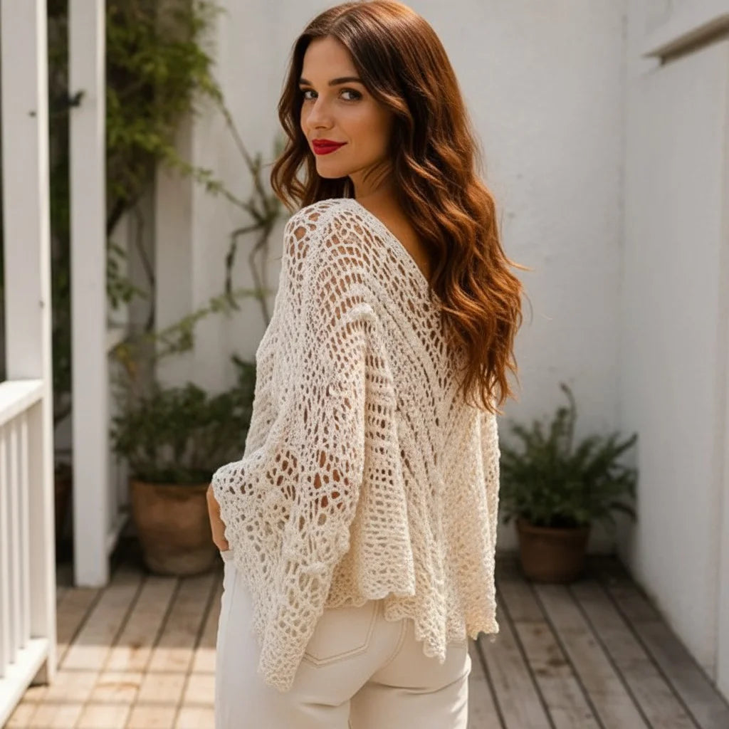 crochet poncho sweater for women boho knit cover up oversized crochet top