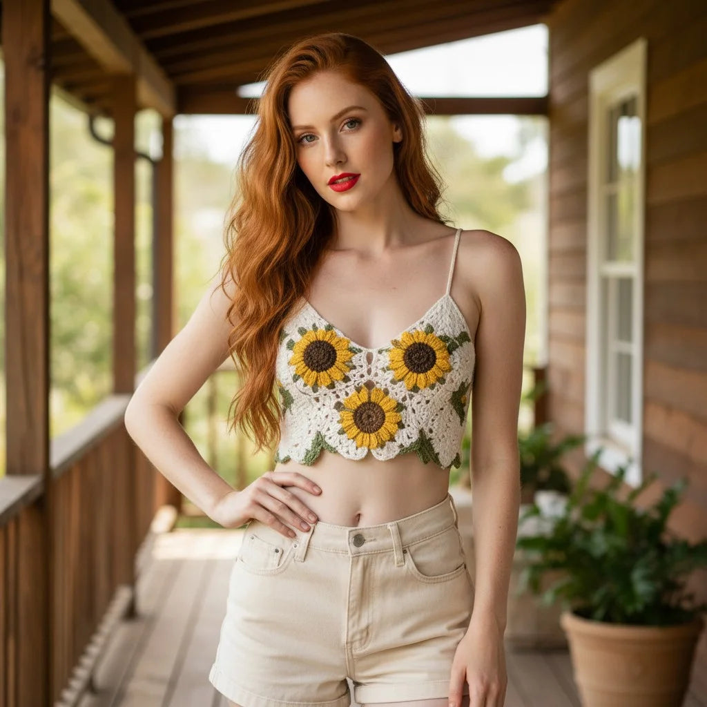 sunflower crochet crop top handmade boho summer bralette