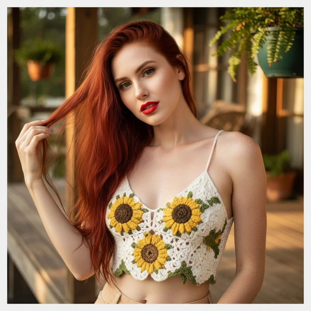 sunflower crochet crop top handmade boho summer bralette