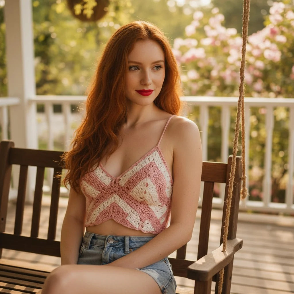 pink crochet crop top handmade boho patchwork cami