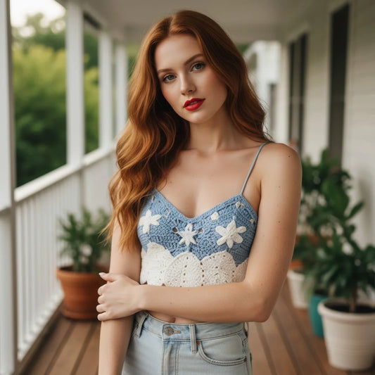 blue crochet crop top handmade butterfly boho cami top