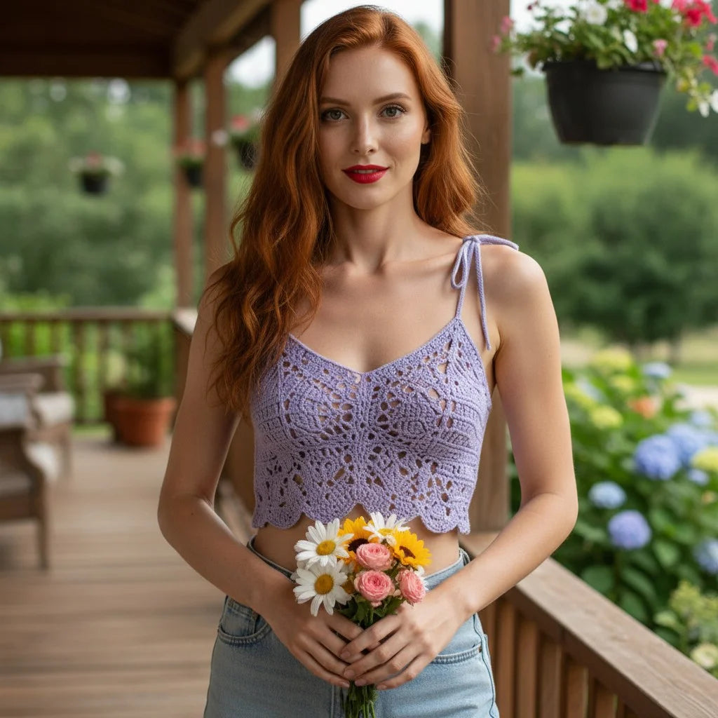lavender crochet crop top handmade boho summer cami