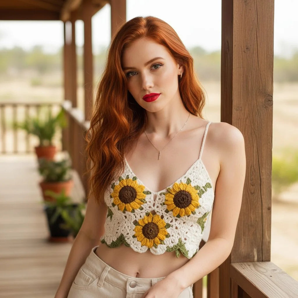 sunflower crochet crop top handmade boho summer bralette