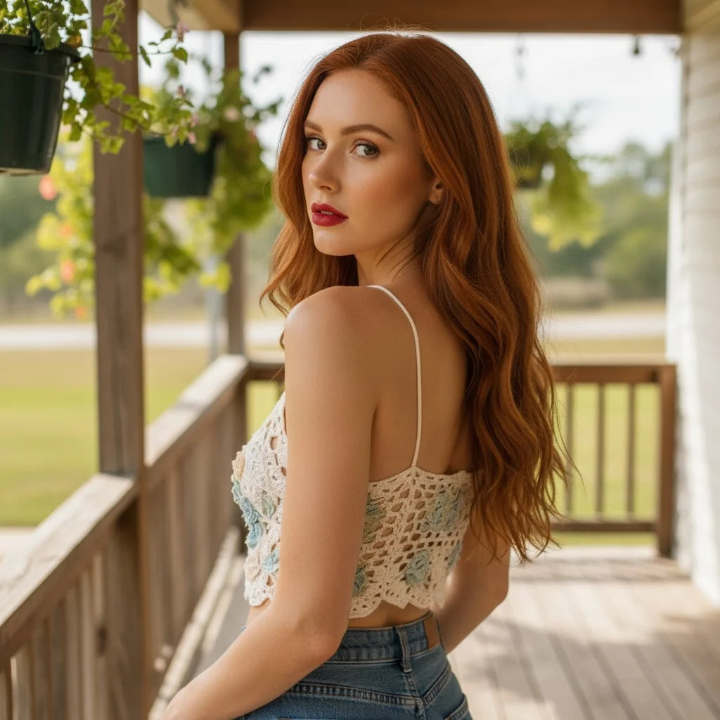 floral crochet crop top handmade boho butterfly lace cami