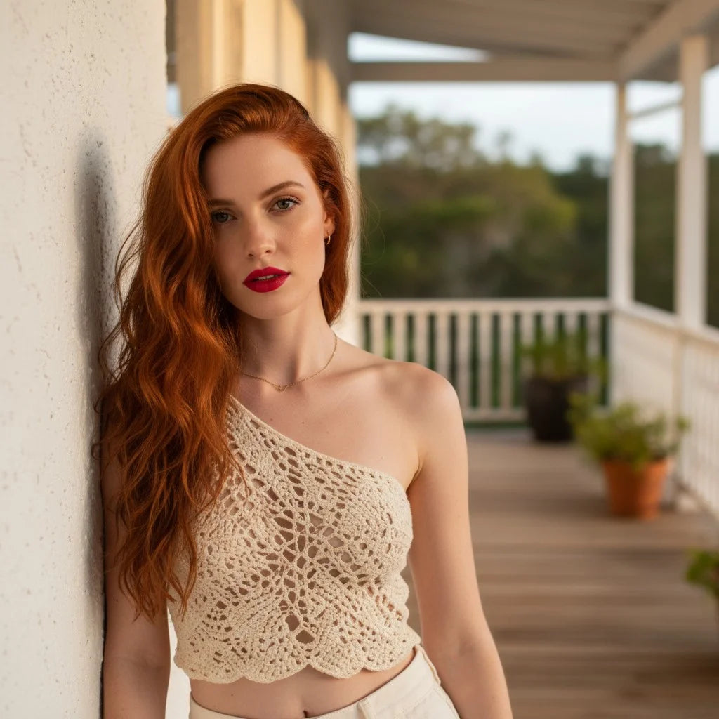 one shoulder crochet crop top handmade boho butterfly cami