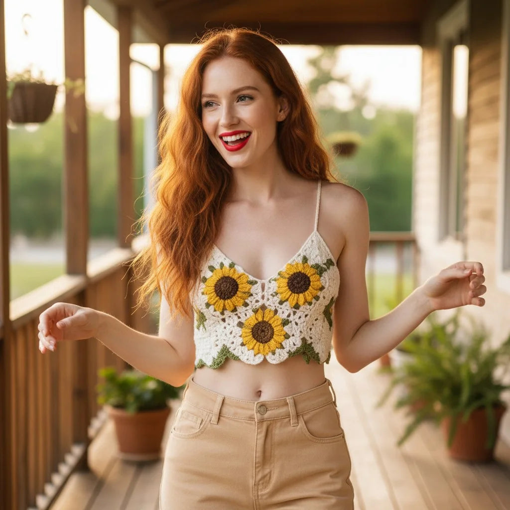 sunflower crochet crop top handmade boho summer bralette