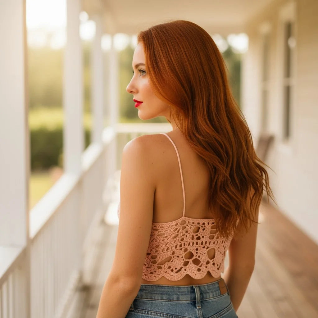 pink crochet butterfly top handmade boho lace crop cami