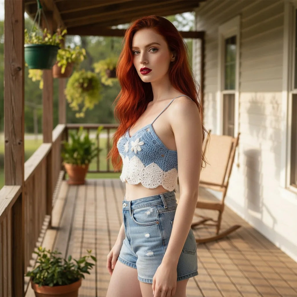 blue crochet crop top handmade butterfly boho cami top