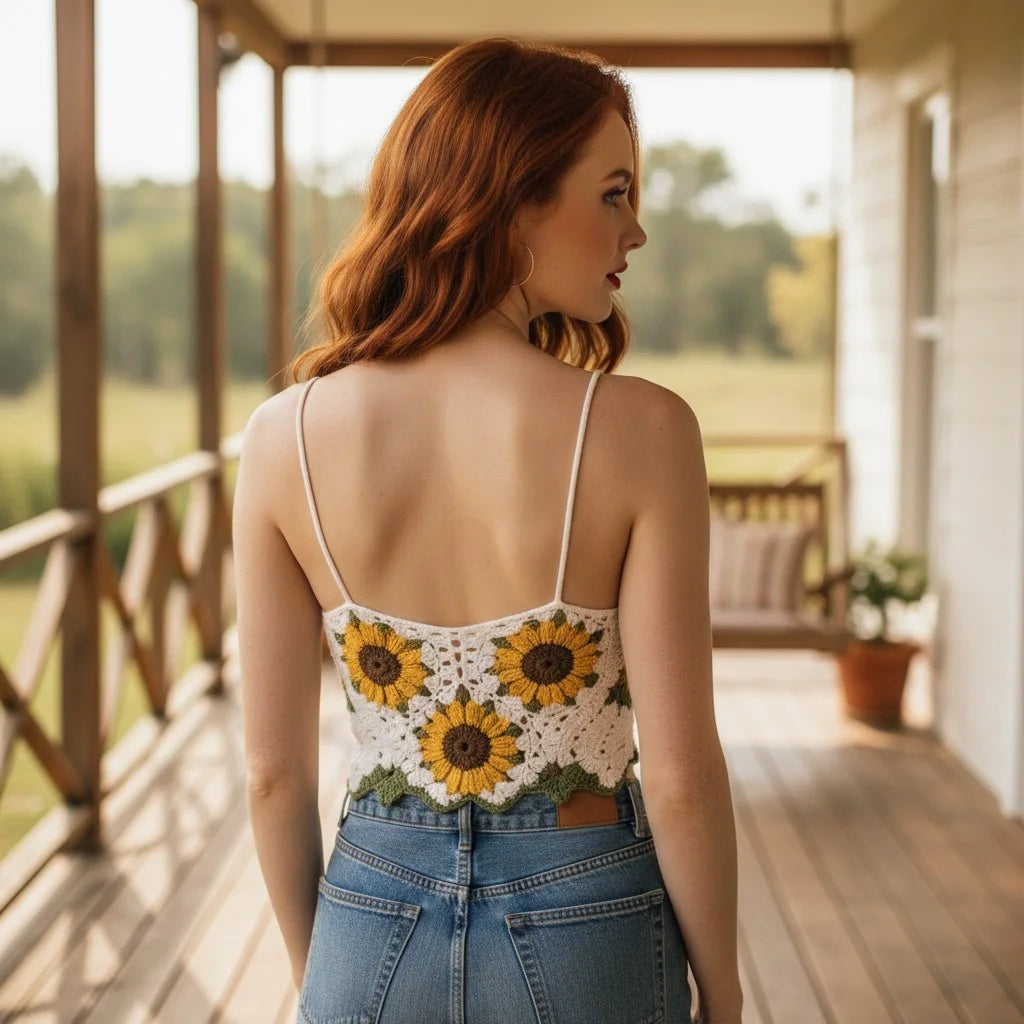 sunflower crochet crop top handmade boho summer bralette
