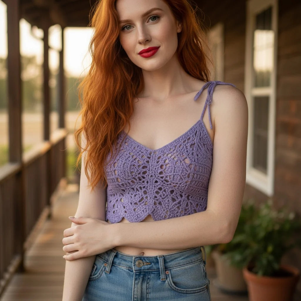 lavender crochet crop top handmade boho summer cami