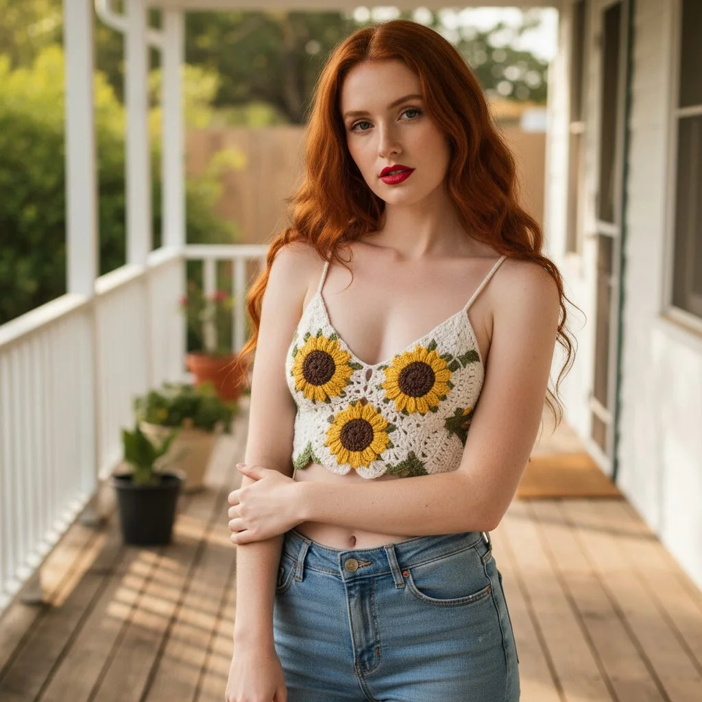 sunflower crochet crop top handmade boho summer bralette