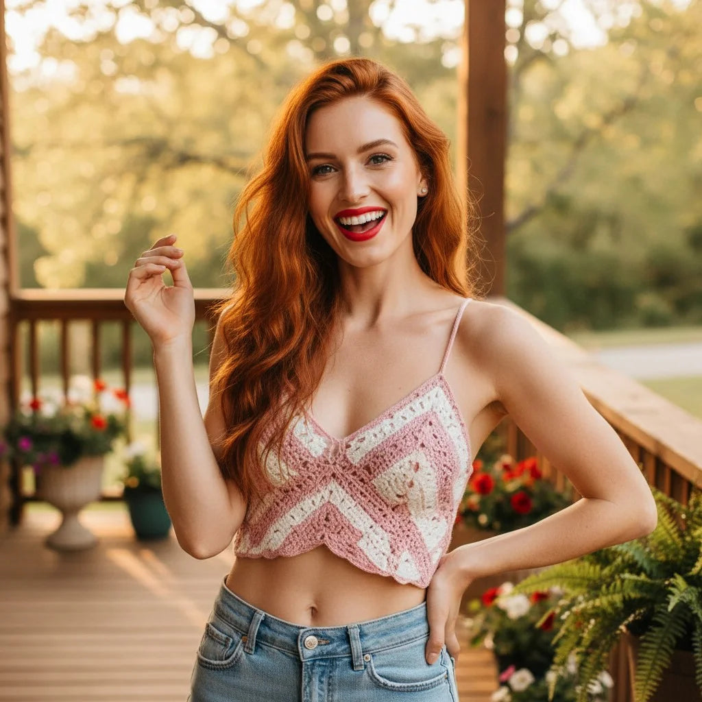 pink crochet crop top handmade boho patchwork cami