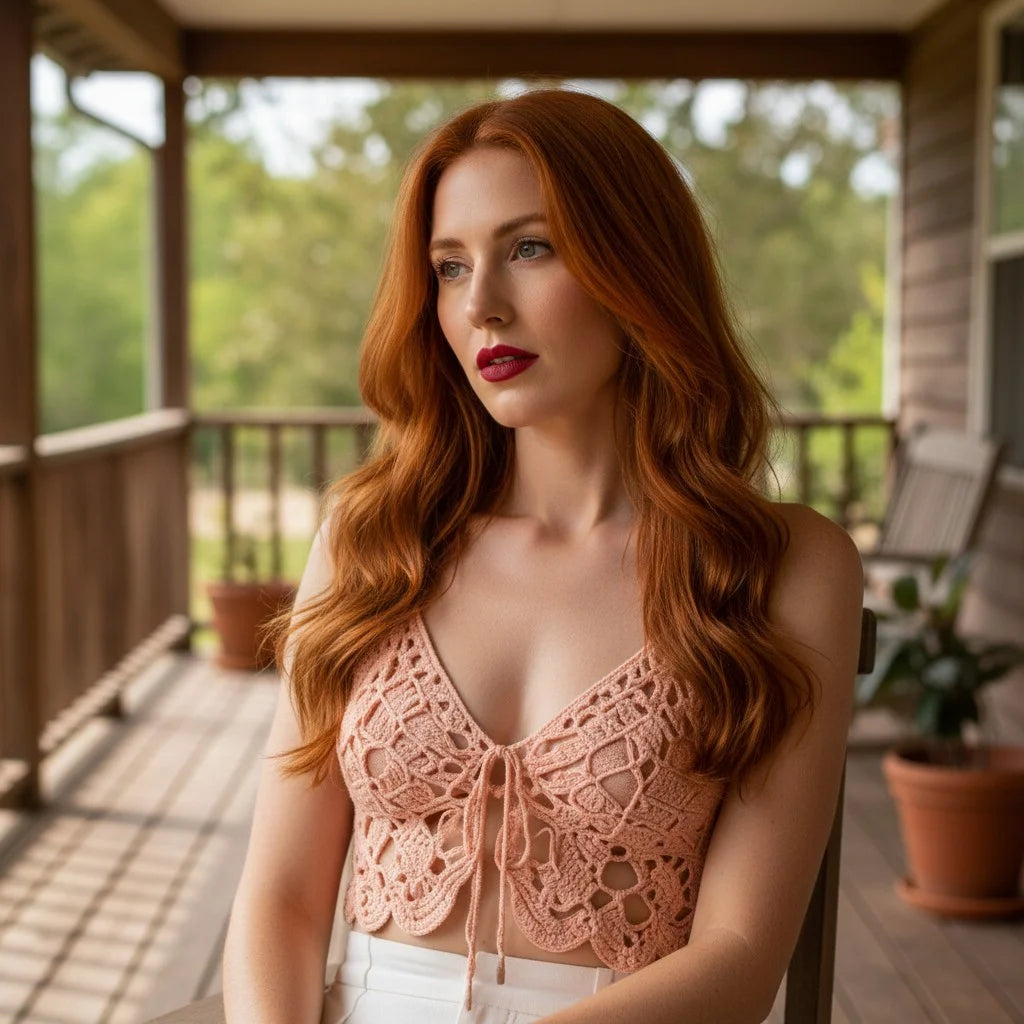 pink crochet butterfly top handmade boho lace crop cami