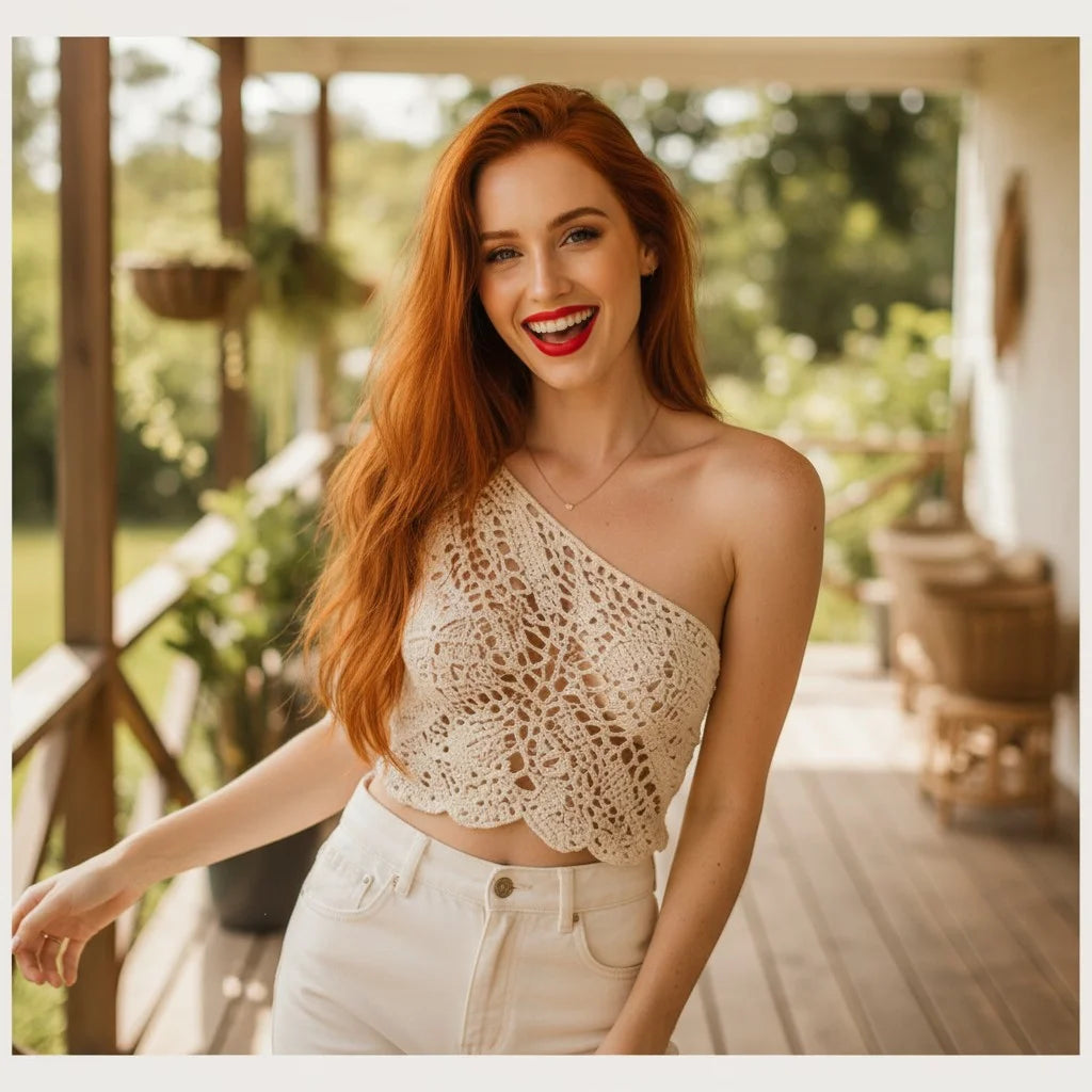 one shoulder crochet crop top handmade boho butterfly cami