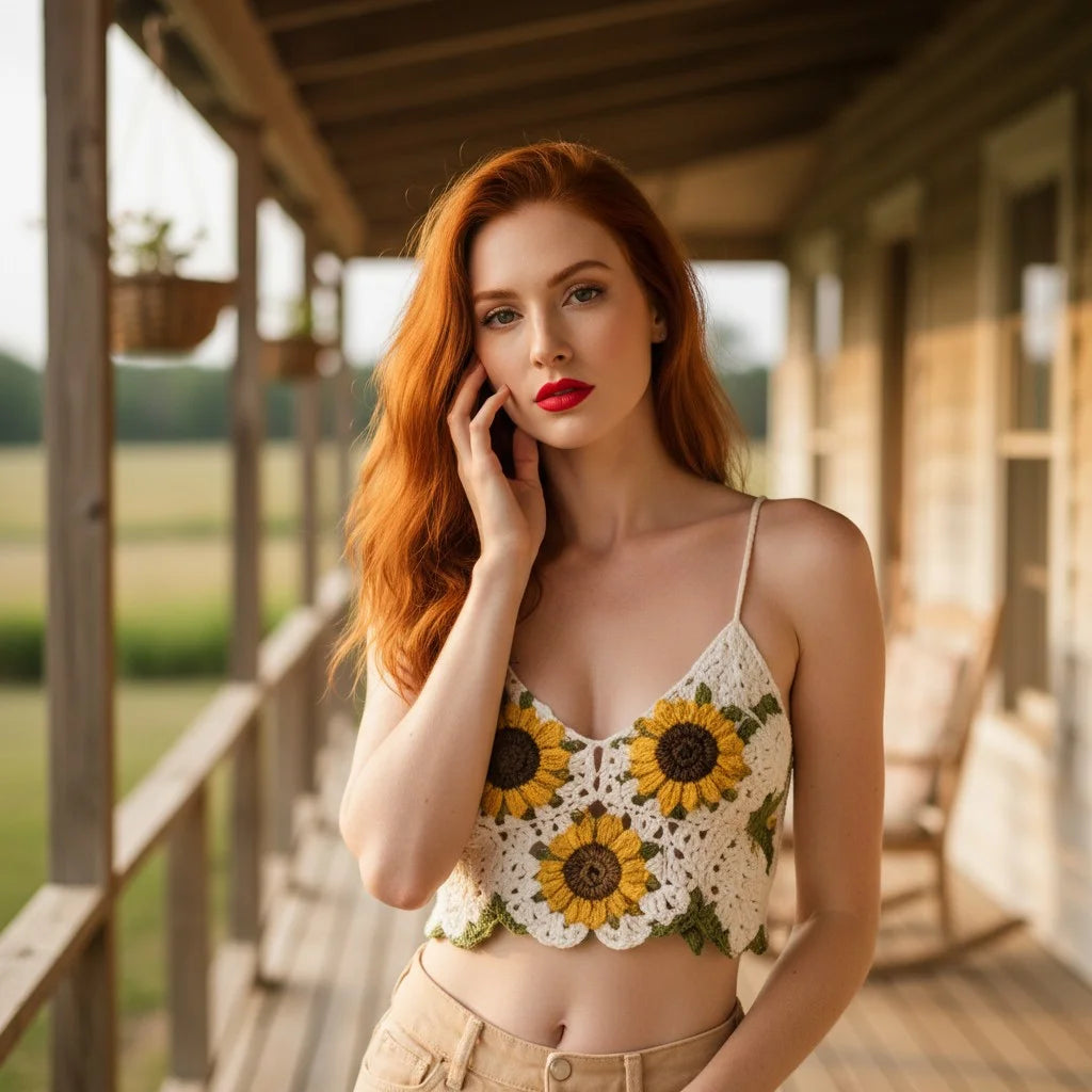 sunflower crochet crop top handmade boho summer bralette