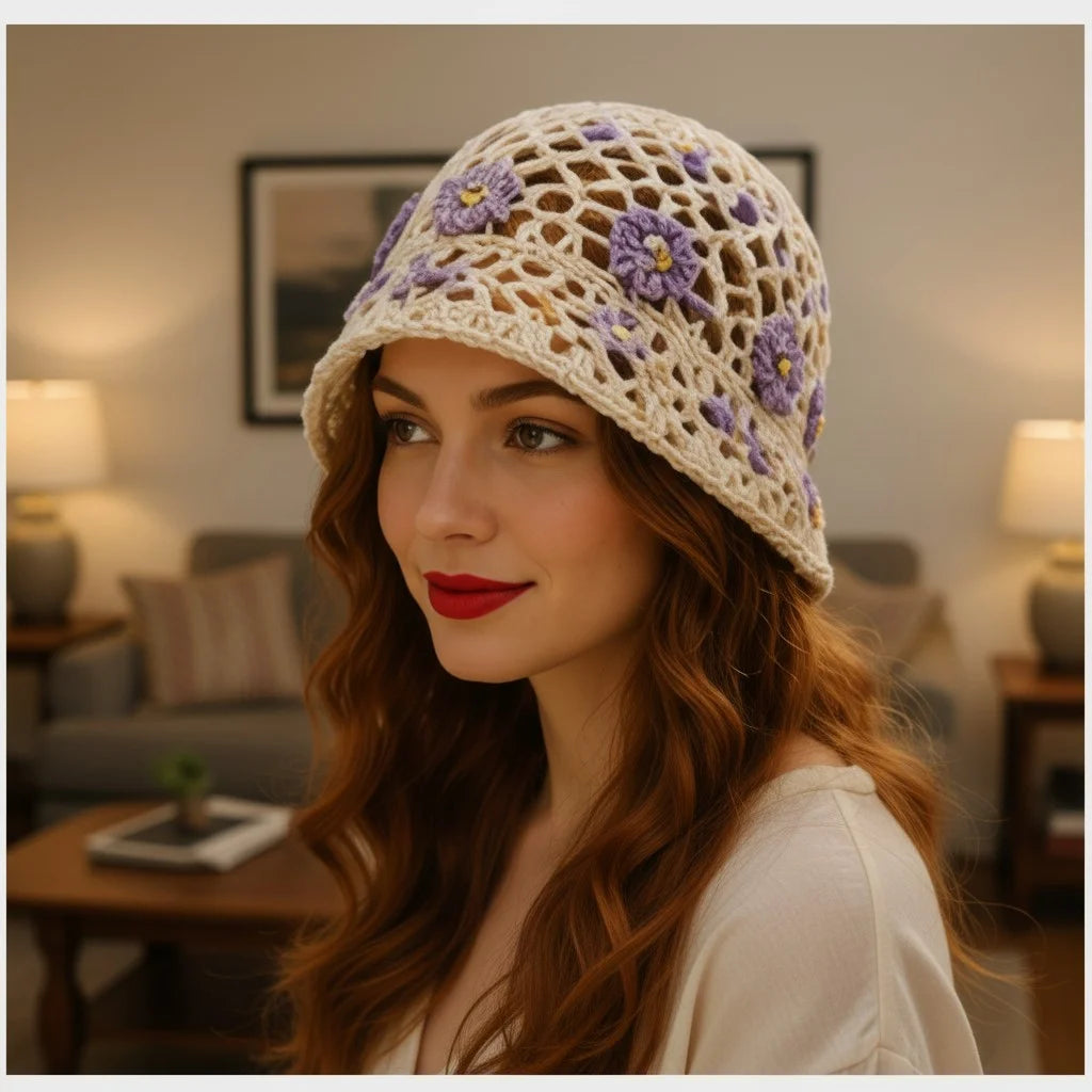 floral crochet bucket hat boho summer sun hat women
