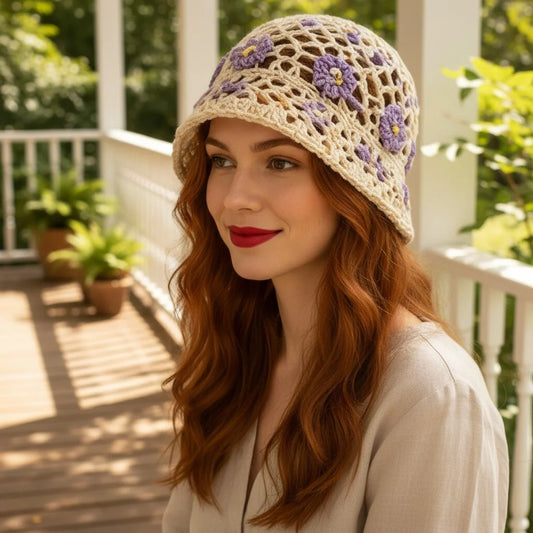 floral crochet bucket hat boho summer sun hat women