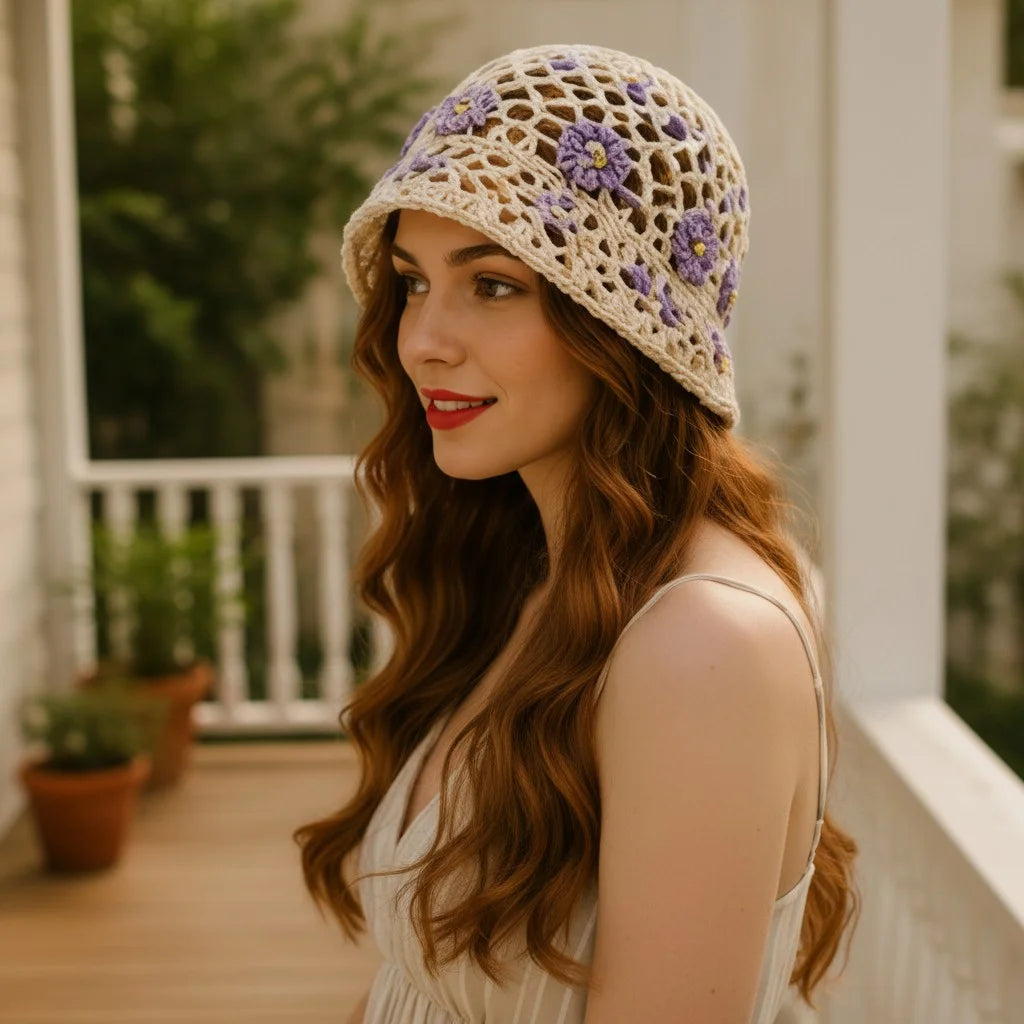 floral crochet bucket hat boho summer sun hat women