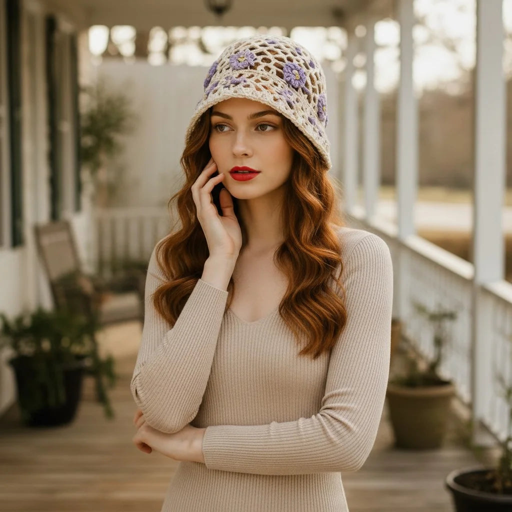 floral crochet bucket hat boho summer sun hat women