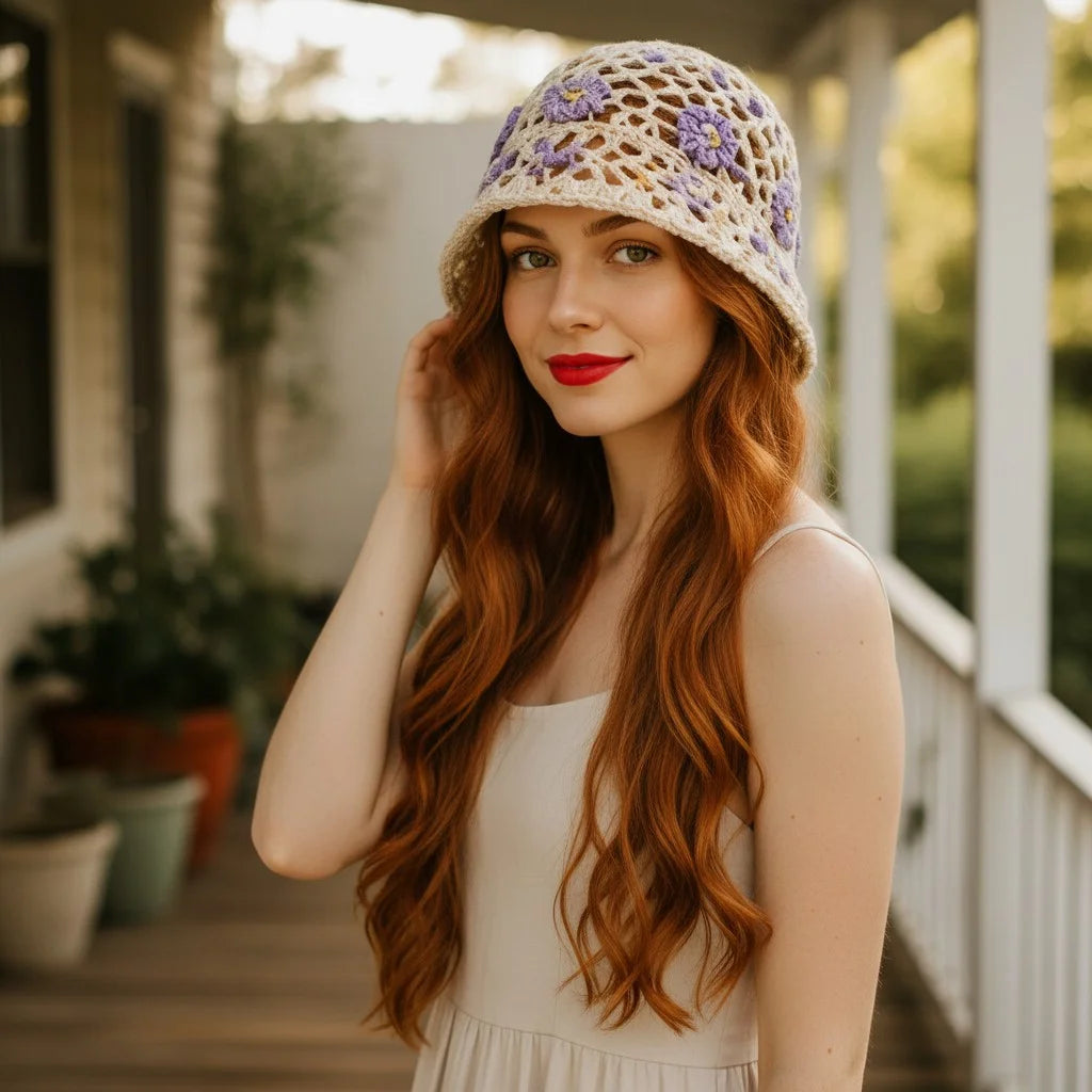 floral crochet bucket hat boho summer sun hat women