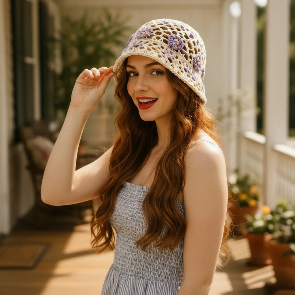 floral crochet bucket hat boho summer sun hat women