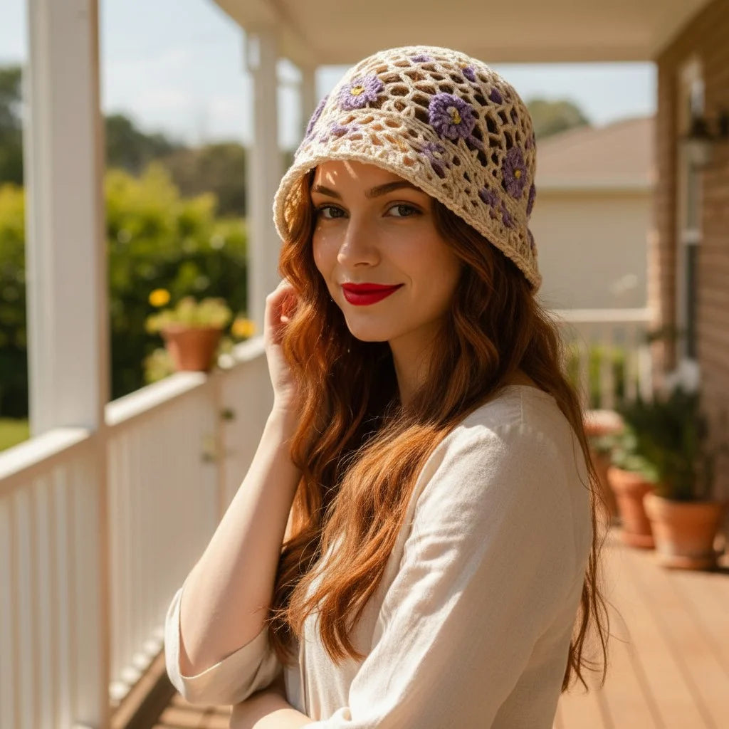floral crochet bucket hat boho summer sun hat women