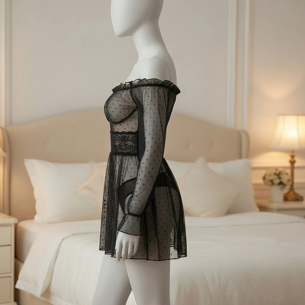 Sheer Lace Babydoll Lingerie for Women – Mesh Nightdress