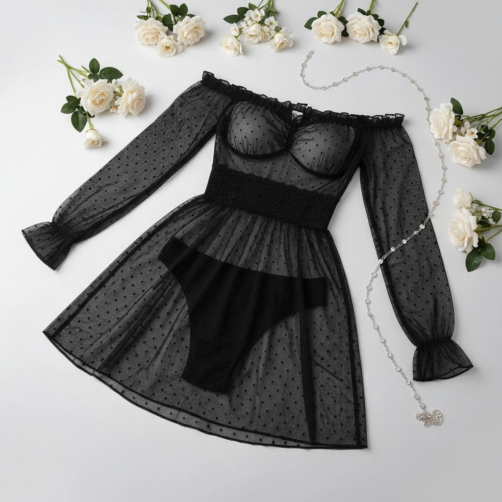 Sheer Lace Babydoll Lingerie for Women – Mesh Nightdress