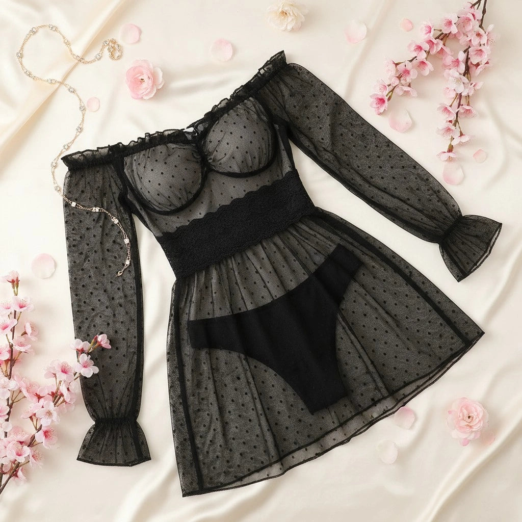 Sheer Lace Babydoll Lingerie for Women – Mesh Nightdress