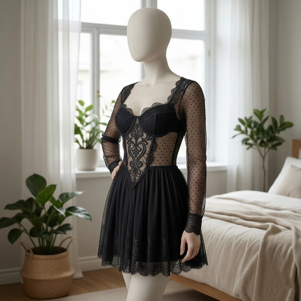 White Lace Babydoll Lingerie for Women – Sheer Mesh Dress