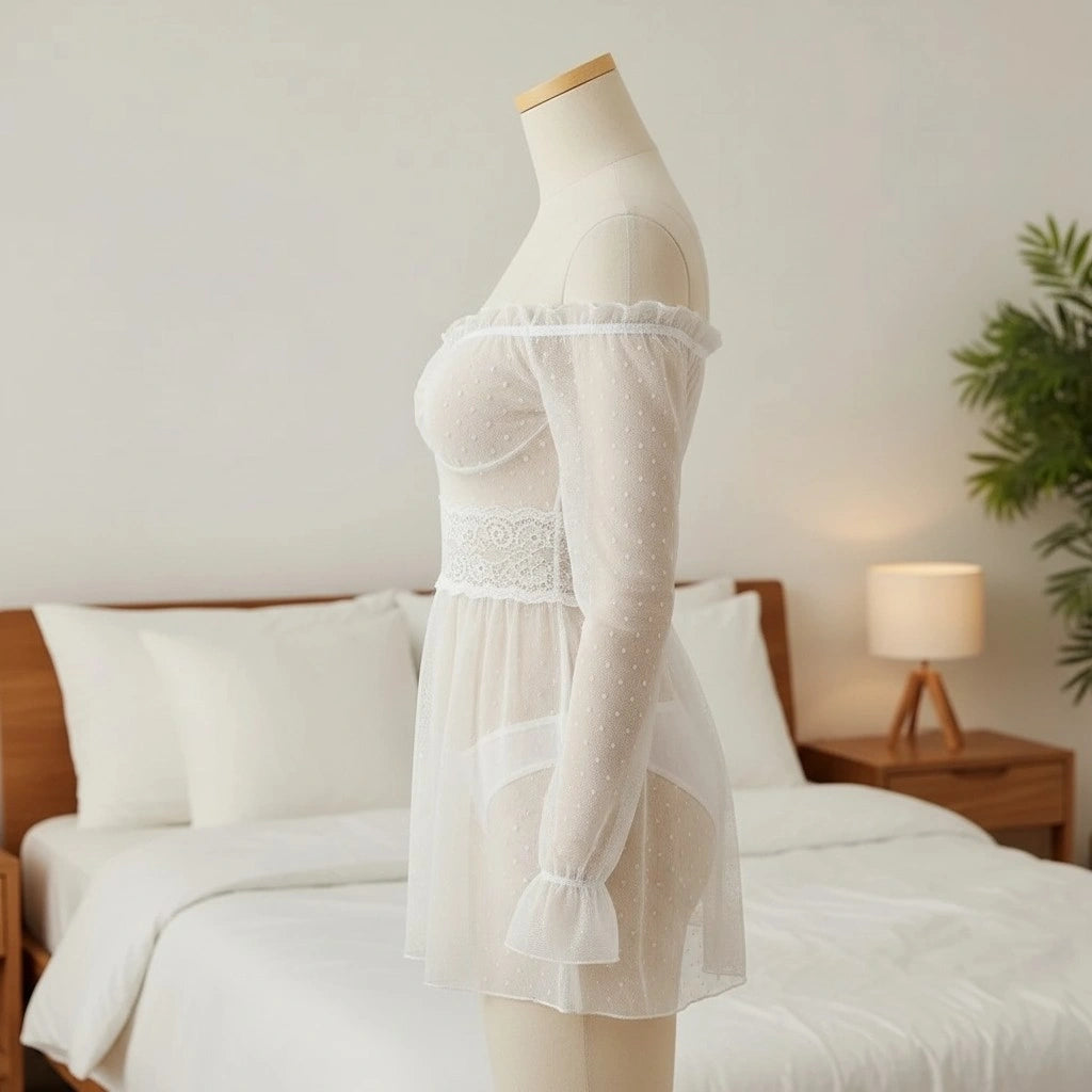 Sheer Lace Babydoll Lingerie for Women – Mesh Nightdress