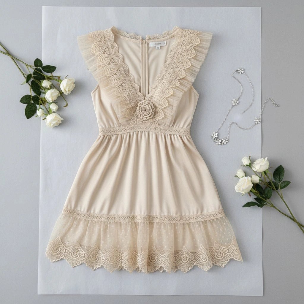 Rust Lace Babydoll Lingerie for Women – Sheer Mesh Dress