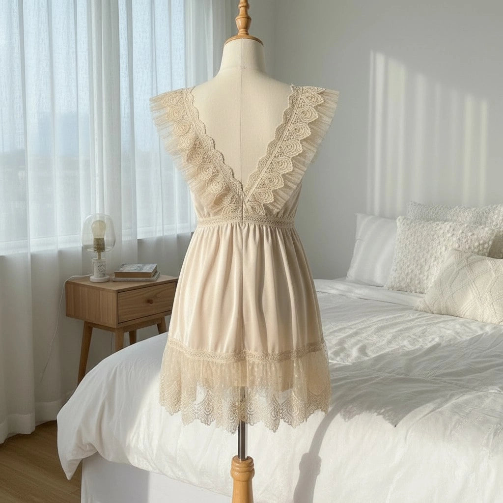 Rust Lace Babydoll Lingerie for Women – Sheer Mesh Dress