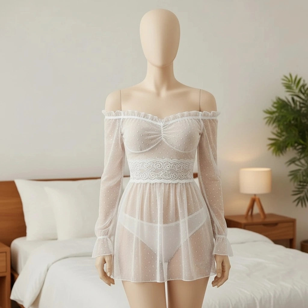 Sheer Lace Babydoll Lingerie for Women – Mesh Nightdress