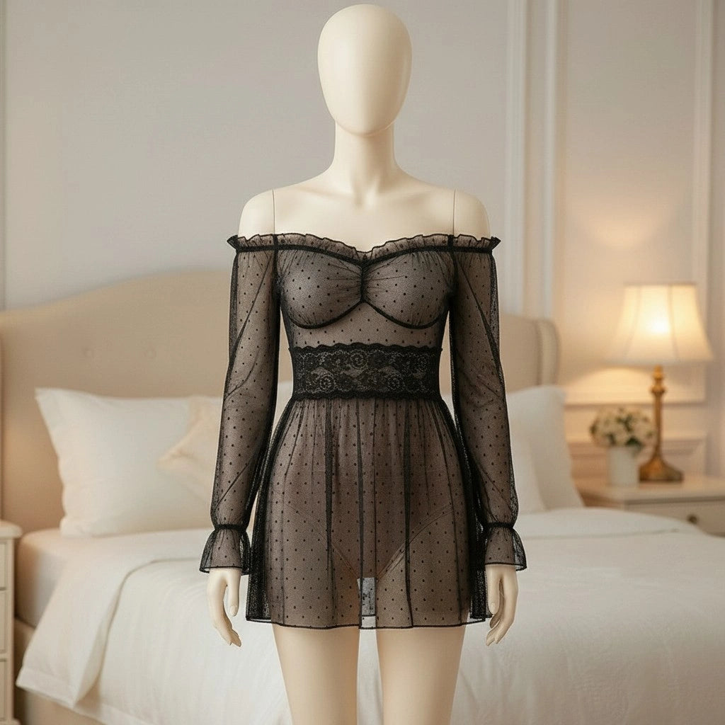 Sheer Lace Babydoll Lingerie for Women – Mesh Nightdress