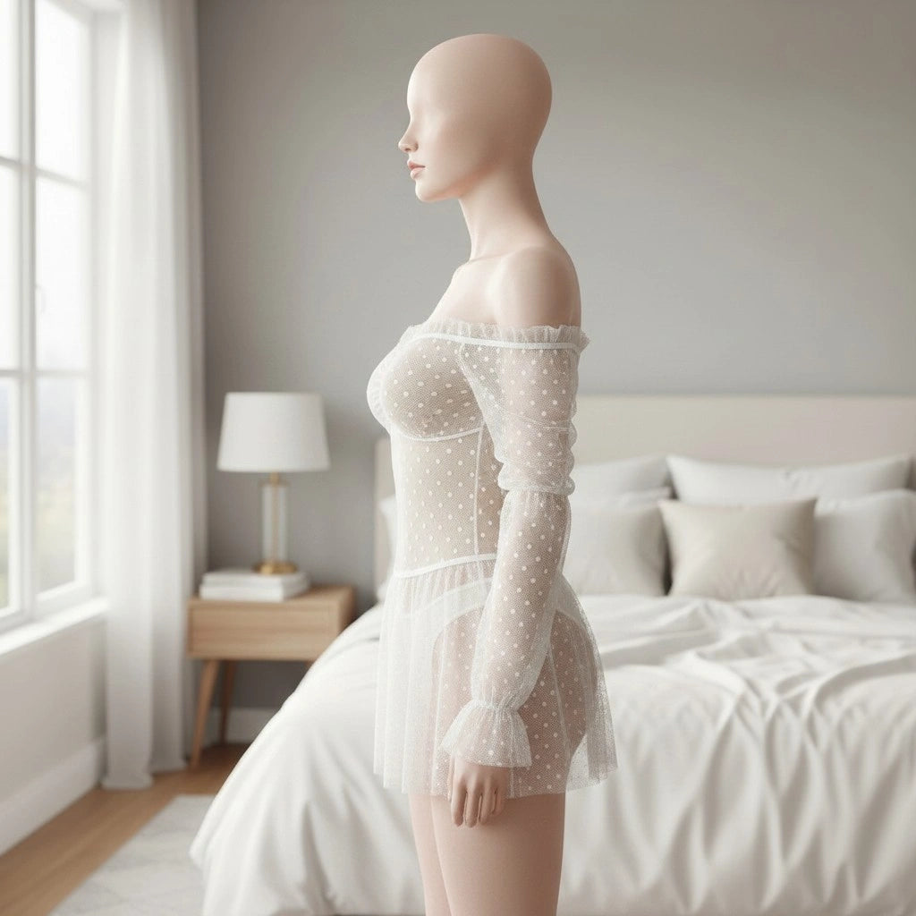 Sheer Polka Dot Babydoll Lingerie for Women – Mesh Dress