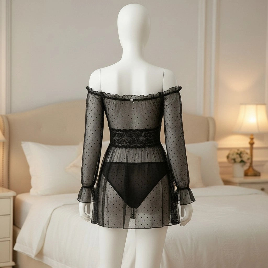 Sheer Lace Babydoll Lingerie for Women – Mesh Nightdress