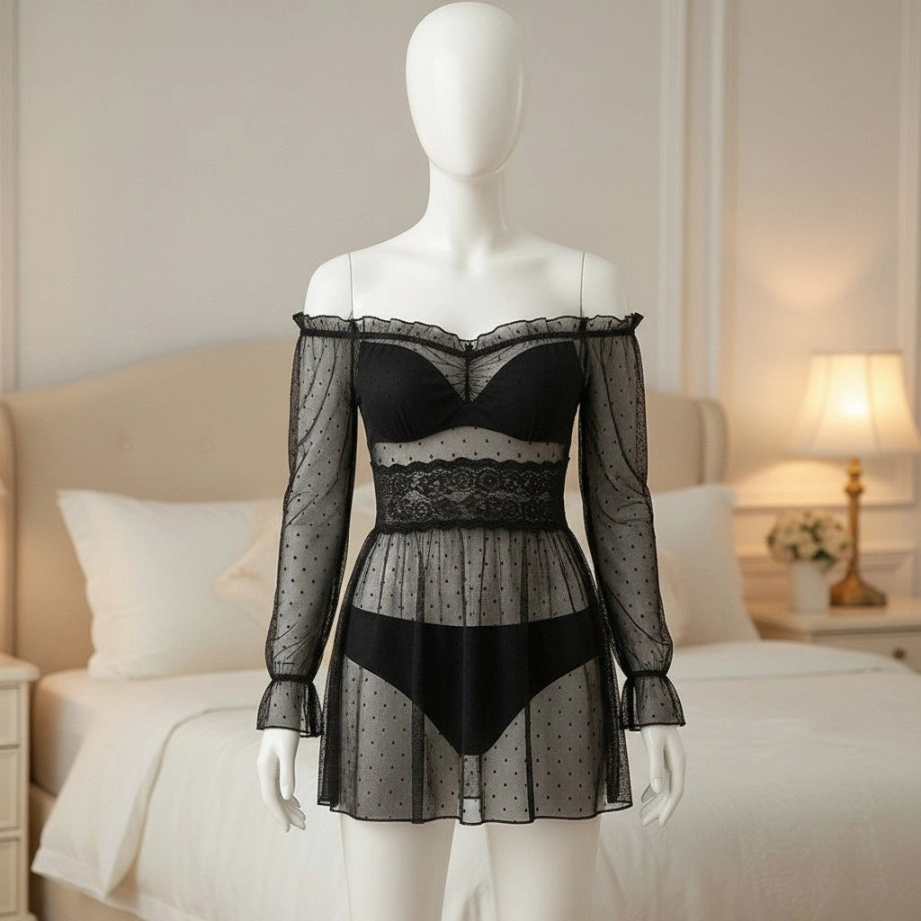 Sheer Lace Babydoll Lingerie for Women – Mesh Nightdress