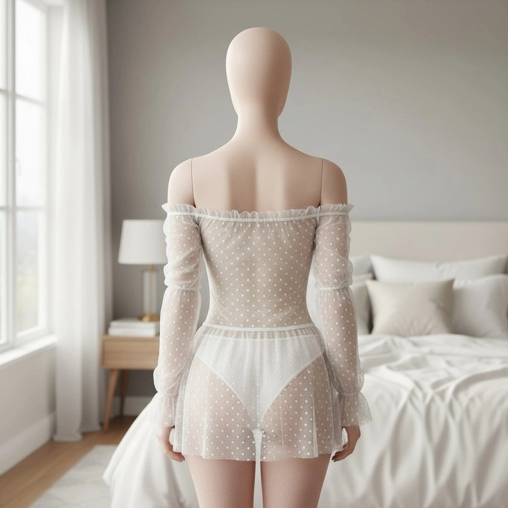 Sheer Polka Dot Babydoll Lingerie for Women – Mesh Dress